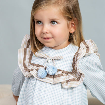 *SALE* FOQUE Baby Girls Sky Blue Checked Cotton-Viscose Dress "2425237"