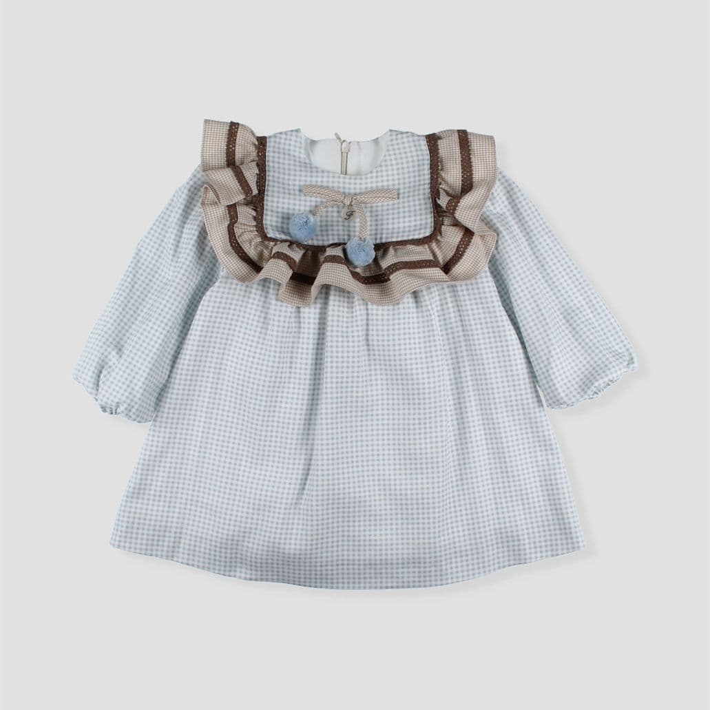 *SALE* FOQUE Baby Girls Sky Blue Checked Cotton-Viscose Dress "2425237"
