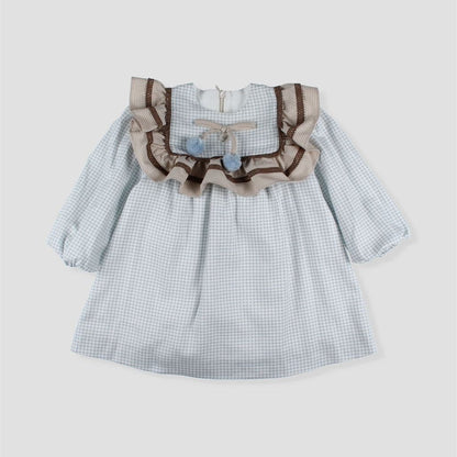 *SALE* FOQUE Baby Girls Sky Blue Checked Cotton-Viscose Dress "2425237"