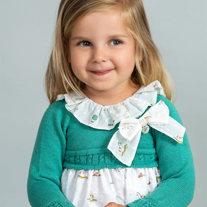 *SALE* FOQUE Baby Girls Verde Menta Knitted & Printed Cotton Dress "2425225"