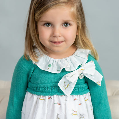 *SALE* FOQUE Baby Girls Verde Menta Knitted & Printed Cotton Dress "2425225"