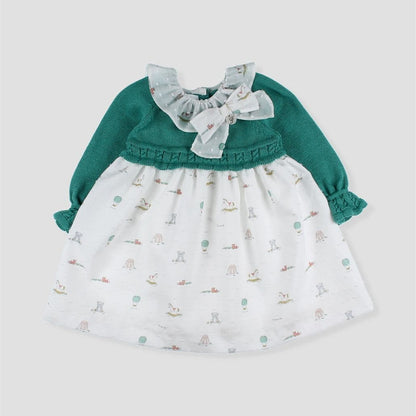 *SALE* FOQUE Baby Girls Verde Menta Knitted & Printed Cotton Dress "2425225"