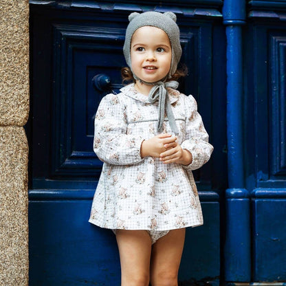 *SALE* FOQUE Baby Ivory and Grey Squirrel Print Dress with Pants "2325107"