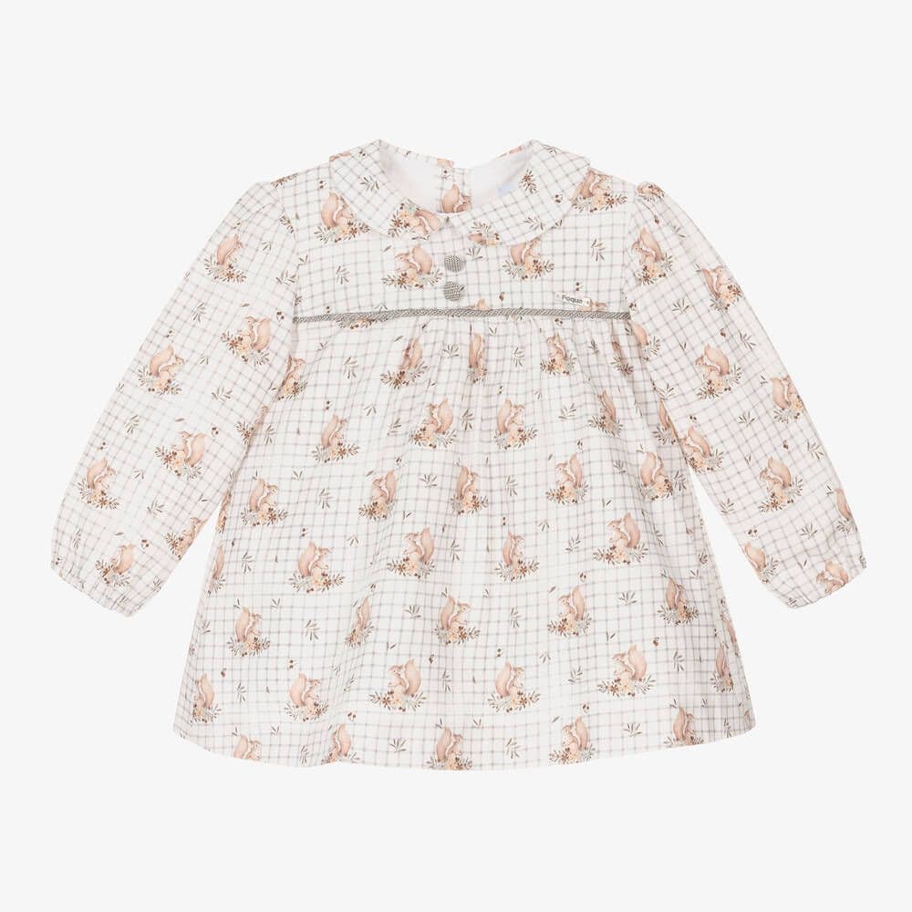 *SALE* FOQUE Baby Ivory and Grey Squirrel Print Dress with Pants "2325107"