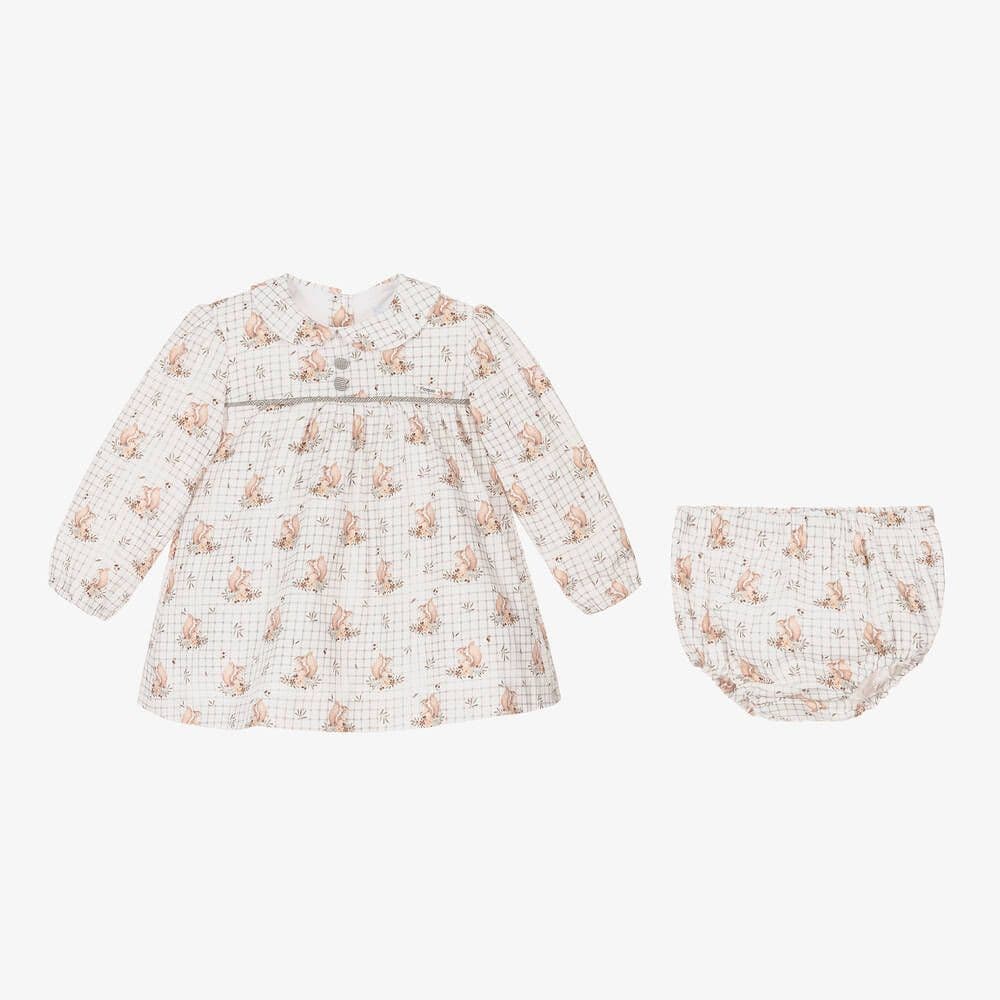*SALE* FOQUE Baby Ivory and Grey Squirrel Print Dress with Pants "2325107"
