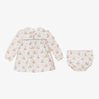*SALE* FOQUE Baby Ivory and Grey Squirrel Print Dress with Pants "2325107"