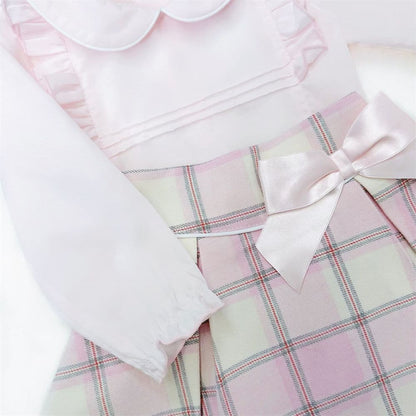 *SALE* Girls Pink Cotton Blouse with Tartan Skirt "MYD2370"