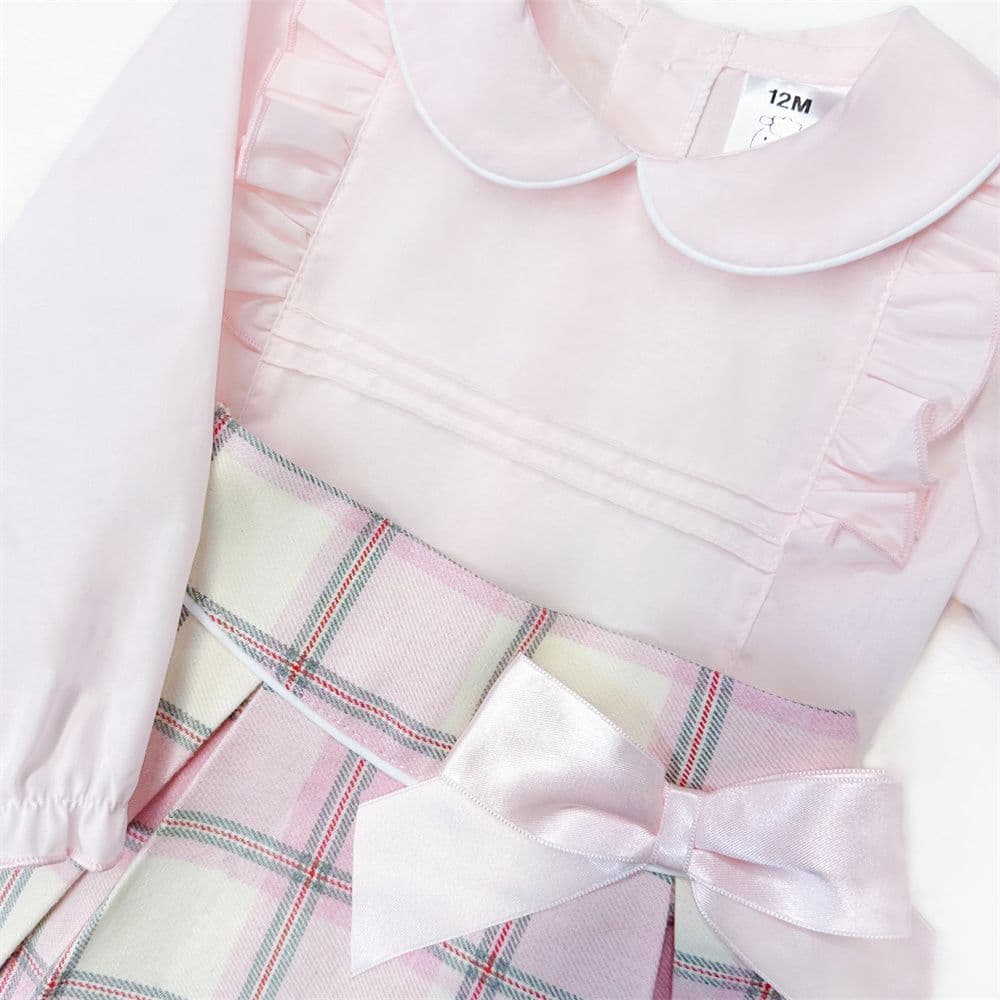 *SALE* Girls Pink Cotton Blouse with Tartan Skirt "MYD2370"