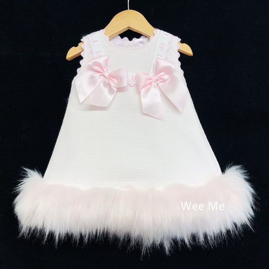 SALE" Gorgeous Baby Girl Pink Fur Bottom Dress with Pink Bow "8612 Pink