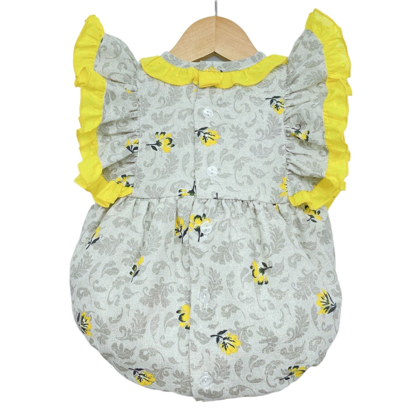 *SALE* Grey Floral Romper Frilly Shoulder and Yellow Bows "LM2201"