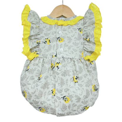 *SALE* Grey Floral Romper Frilly Shoulder and Yellow Bows "LM2201"