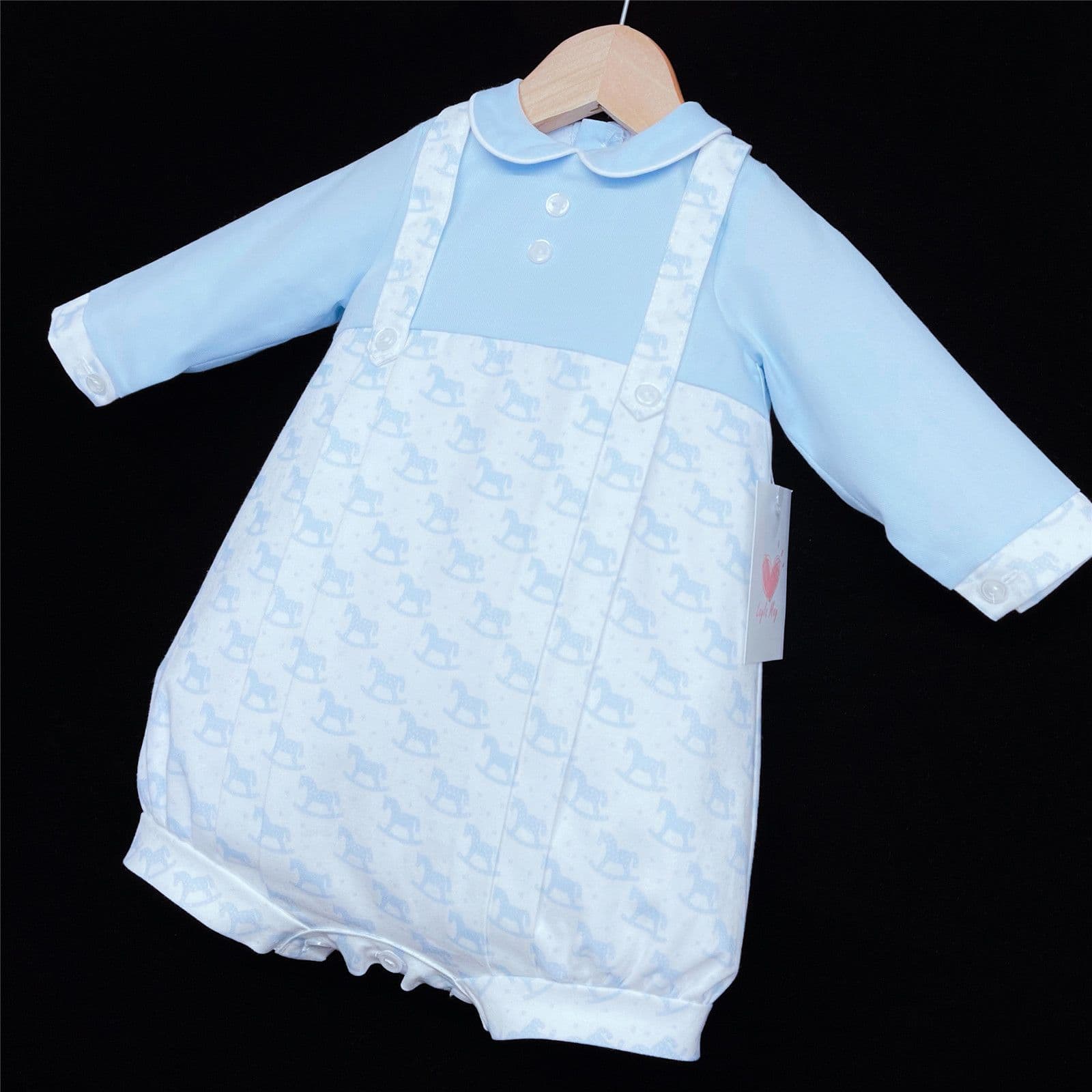 *SALE* Infant Boy Blue Rocking Horse Romper Onesie "LM150"