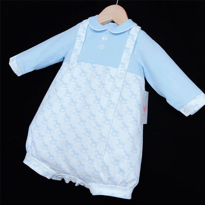 *SALE* Infant Boy Blue Rocking Horse Romper Onesie "LM150"
