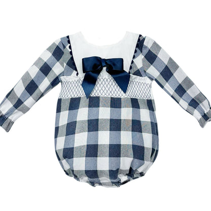 *SALE* Navy Checked Smokced Romper "MYDB2482"