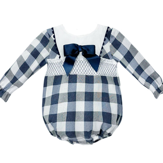 *SALE* Navy Checked Smokced Romper "MYDB2482"