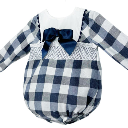 *SALE* Navy Checked Smokced Romper "MYDB2482"