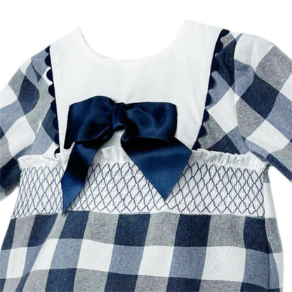 *SALE* Navy Checked Smokced Romper "MYDB2482"