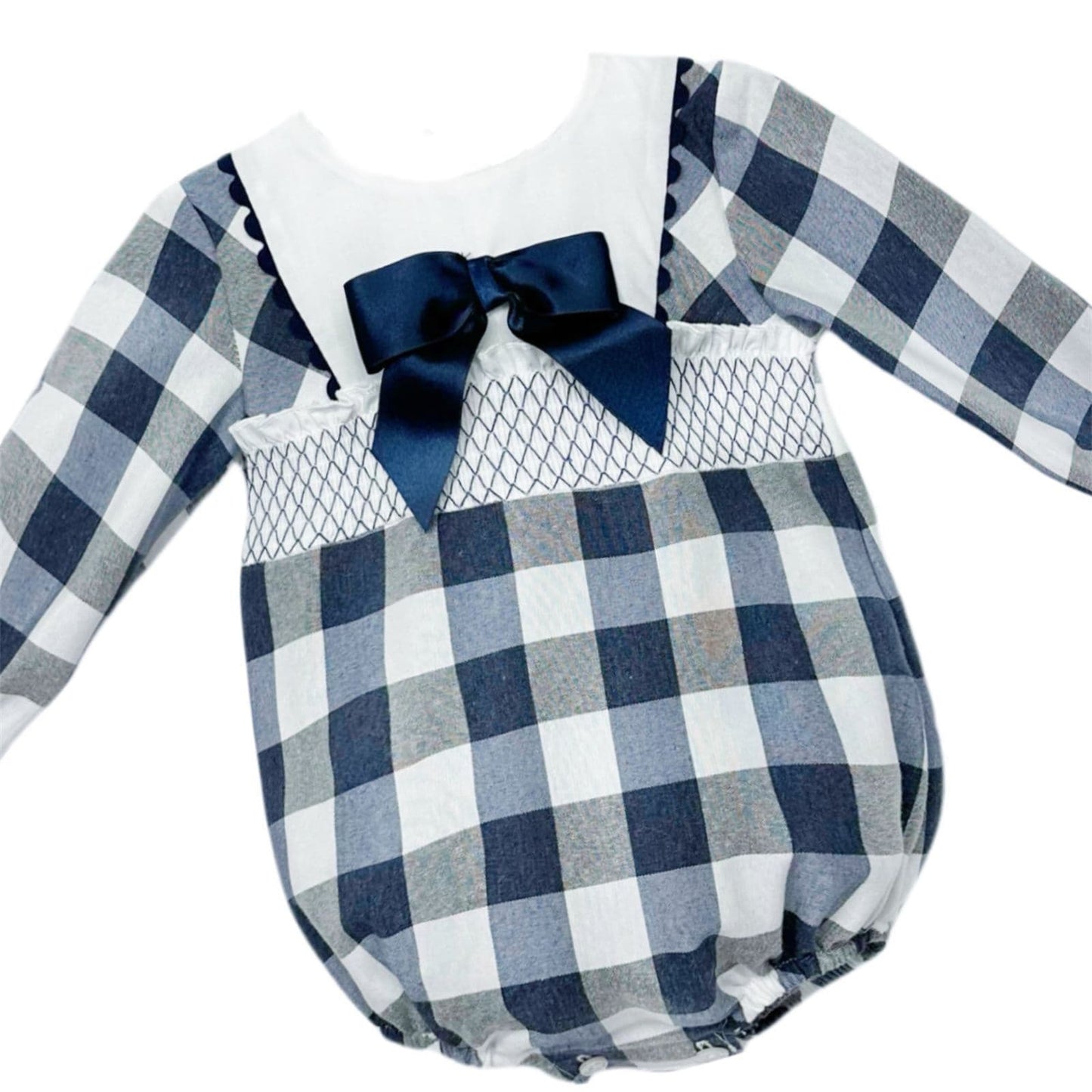 *SALE* Navy Checked Smokced Romper "MYDB2482"