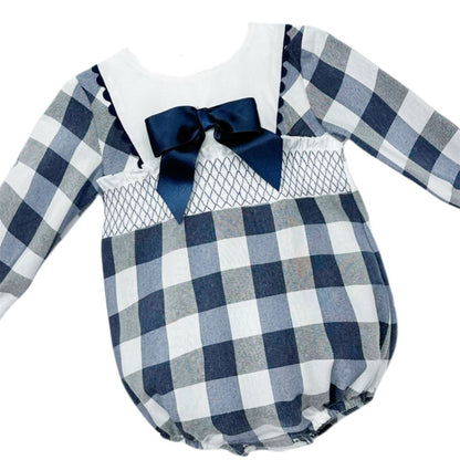*SALE* Navy Checked Smokced Romper "MYDB2482"
