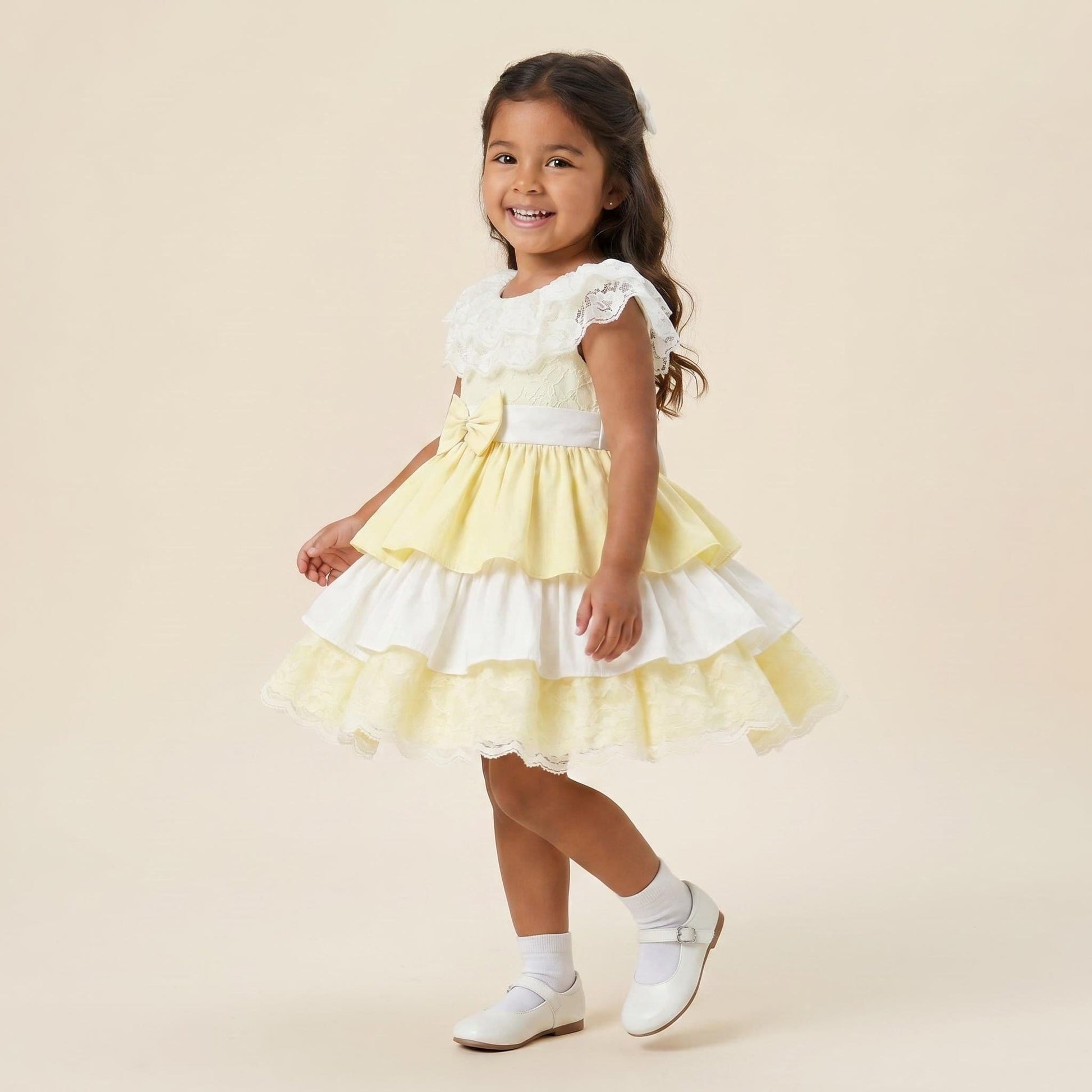 *SALE* Pale Yellow Puff Ball Lace Dress "2401 Yellow"