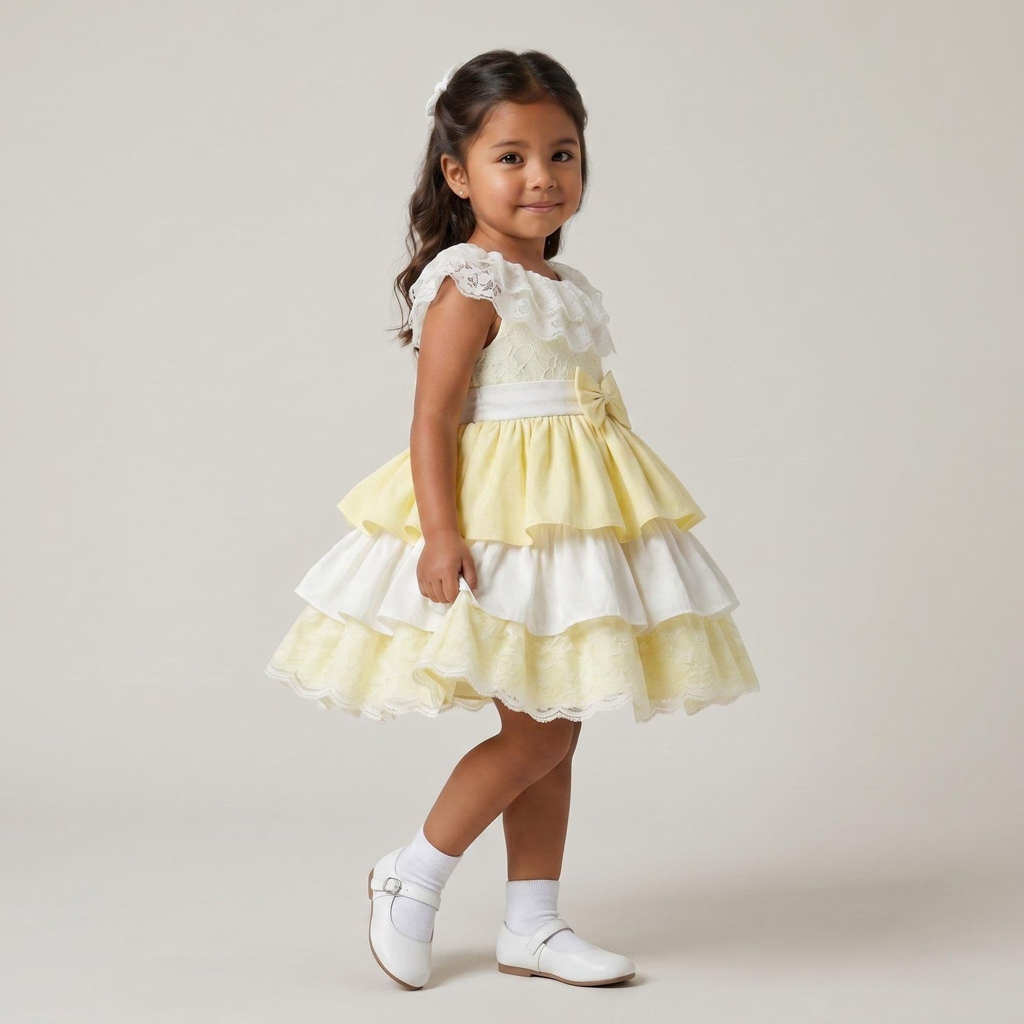 *SALE* Pale Yellow Puff Ball Lace Dress "2401 Yellow"