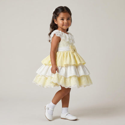 *SALE* Pale Yellow Puff Ball Lace Dress "2401 Yellow"