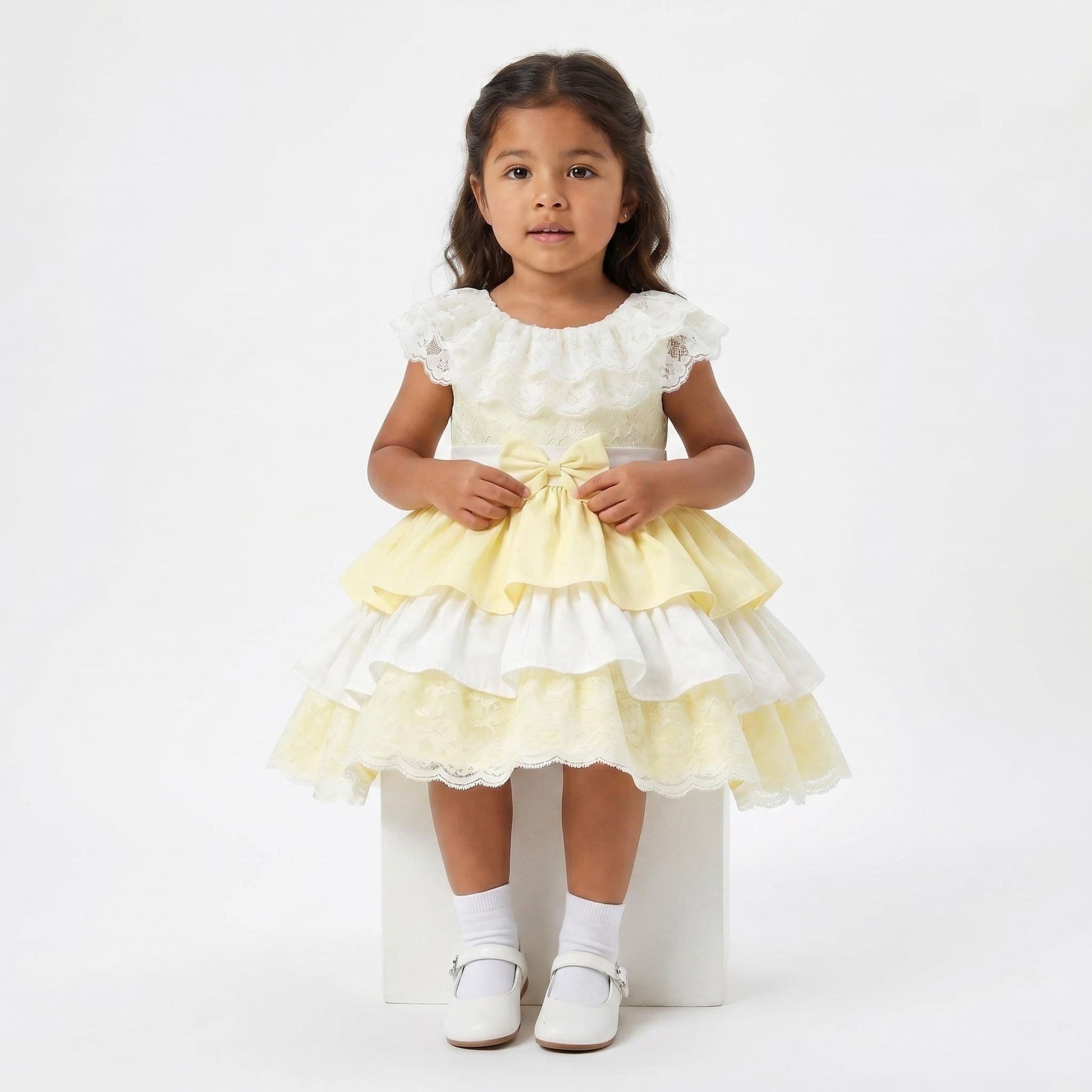 *SALE* Pale Yellow Puff Ball Lace Dress "2401 Yellow"