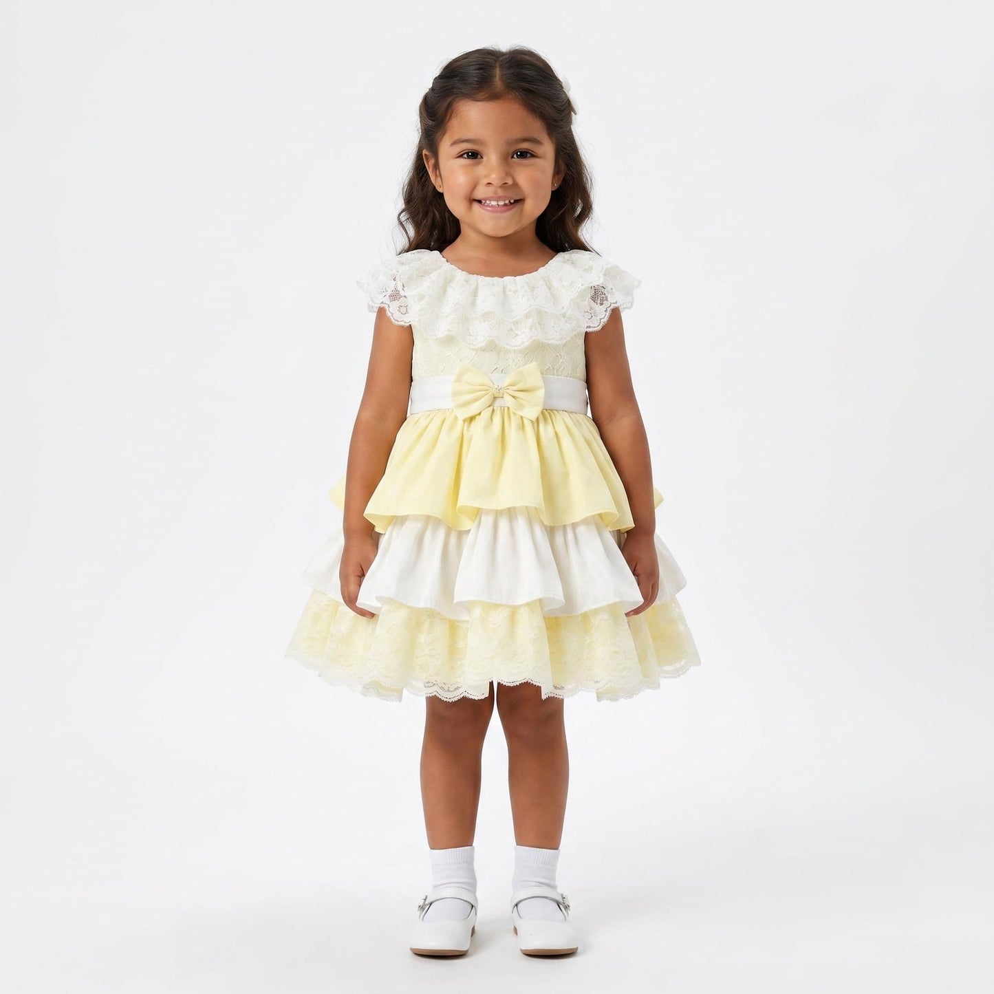 *SALE* Pale Yellow Puff Ball Lace Dress "2401 Yellow"