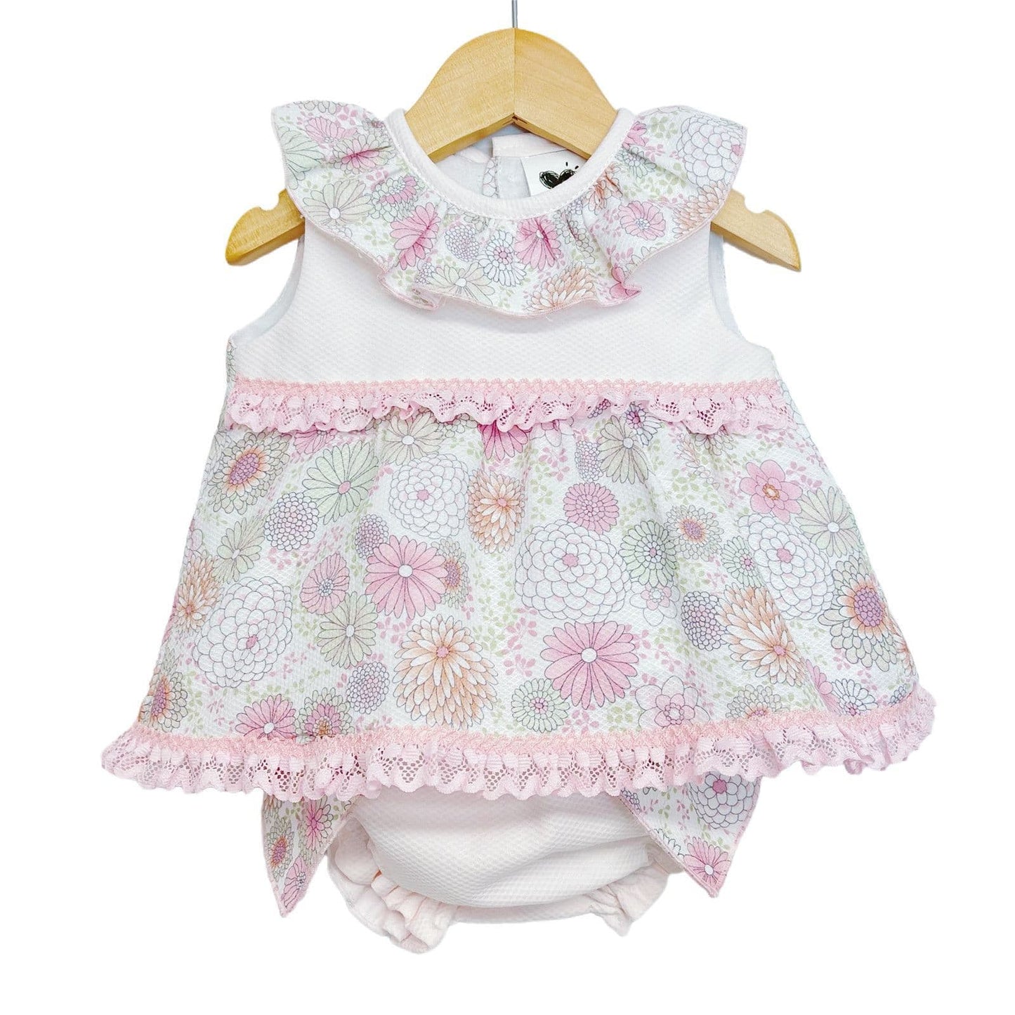 *SALE* Pink Floral Waffle Dress with Big Bow Pants "LM024"