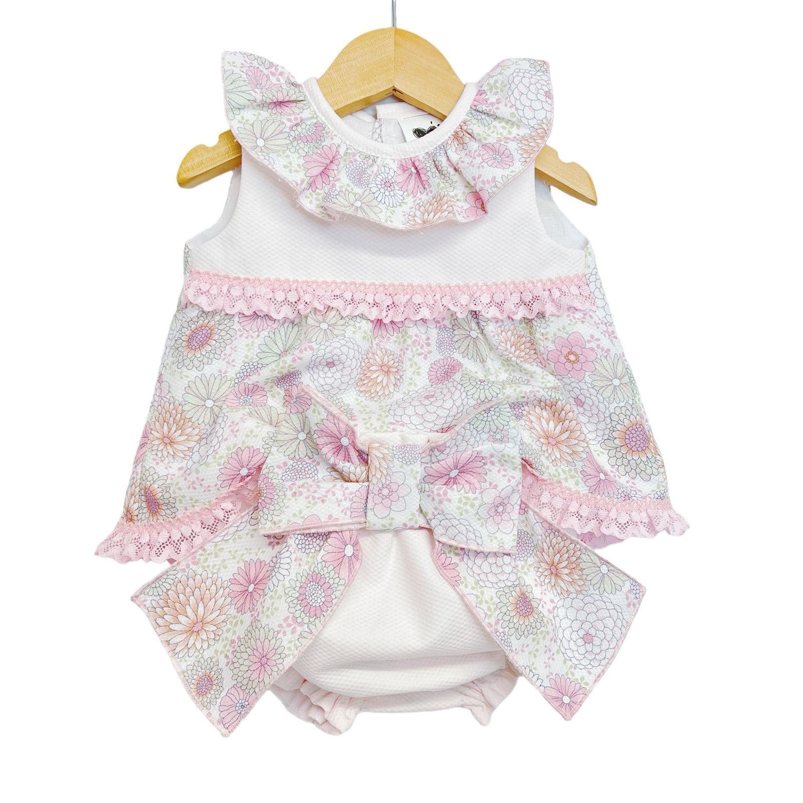 *SALE* Pink Floral Waffle Dress with Big Bow Pants "LM024"