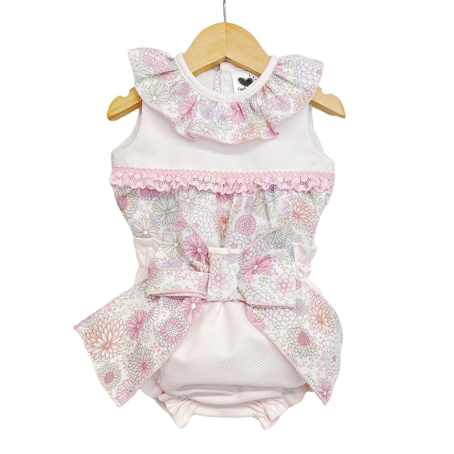 *SALE* Pink Floral Waffle Dress with Big Bow Pants "LM024"