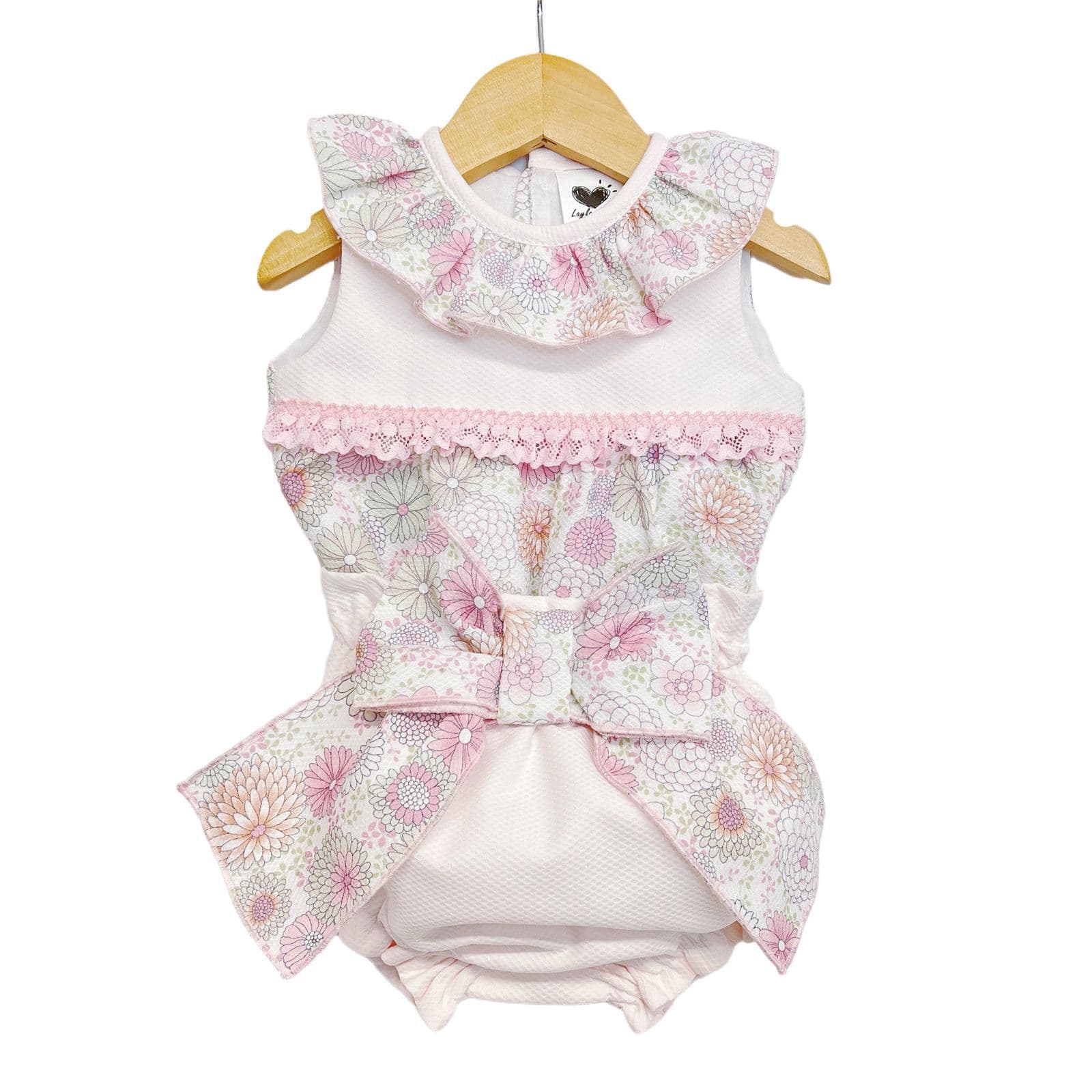 *SALE* Pink Floral Waffle Dress with Big Bow Pants "LM024"