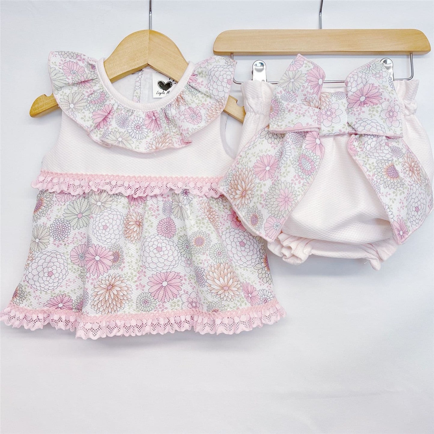 *SALE* Pink Floral Waffle Dress with Big Bow Pants "LM024"