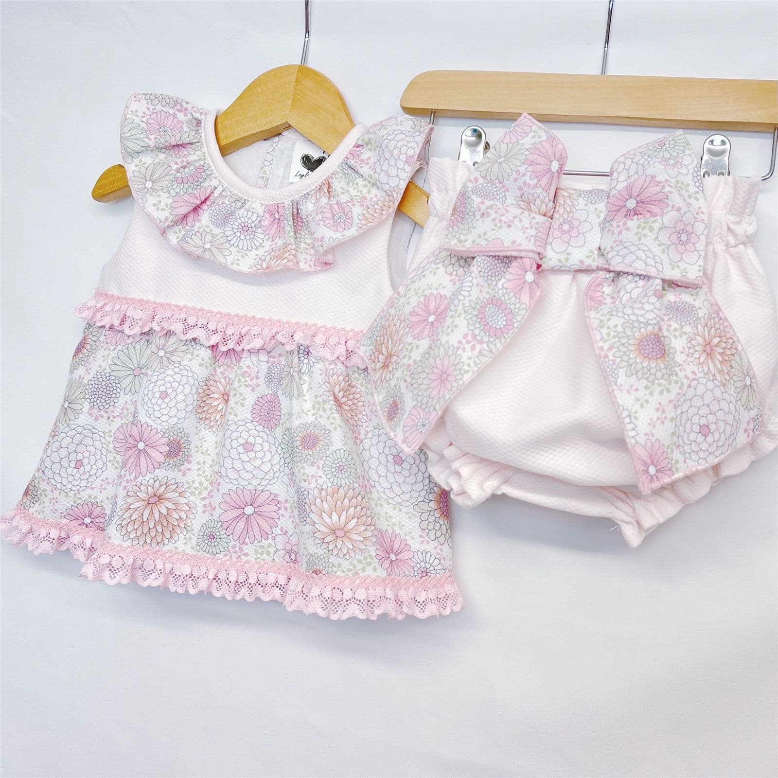 *SALE* Pink Floral Waffle Dress with Big Bow Pants "LM024"