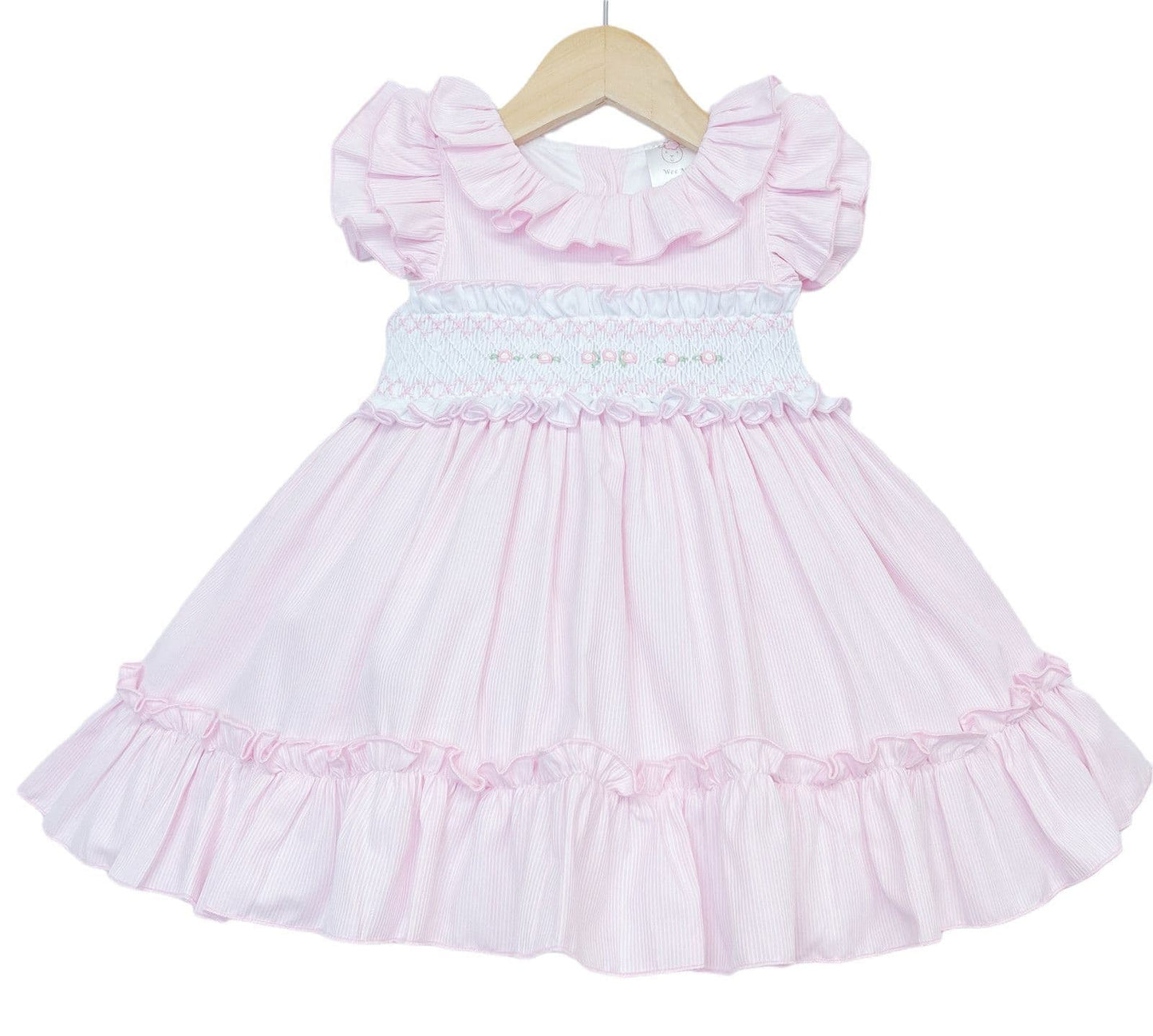 *SALE* Pink Hand Smocked Puff Ball Dress Knee Length 2251 Pink"