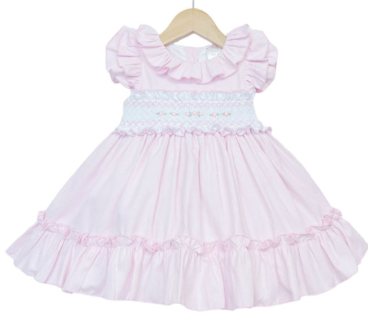 *SALE* Pink Hand Smocked Puff Ball Dress Knee Length 2251 Pink"