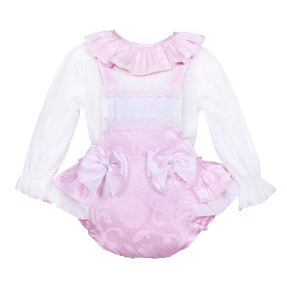 *SALE* Pink Jacquard Frilly Bottom Romper with Shirt "2416"