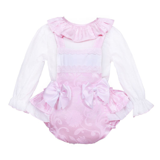 *SALE* Pink Jacquard Frilly Bottom Romper with Shirt "2416"