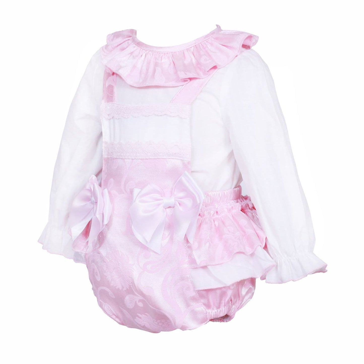 *SALE* Pink Jacquard Frilly Bottom Romper with Shirt "2416"