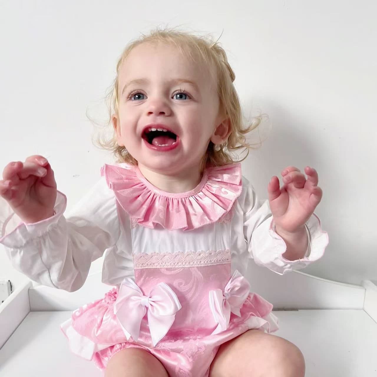 *SALE* Pink Jacquard Frilly Bottom Romper with Shirt "2416"