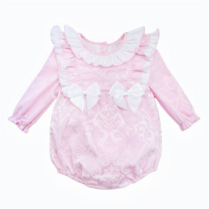 *SALE* Pink Jacquard Frilly Shoulder Romper "2420"