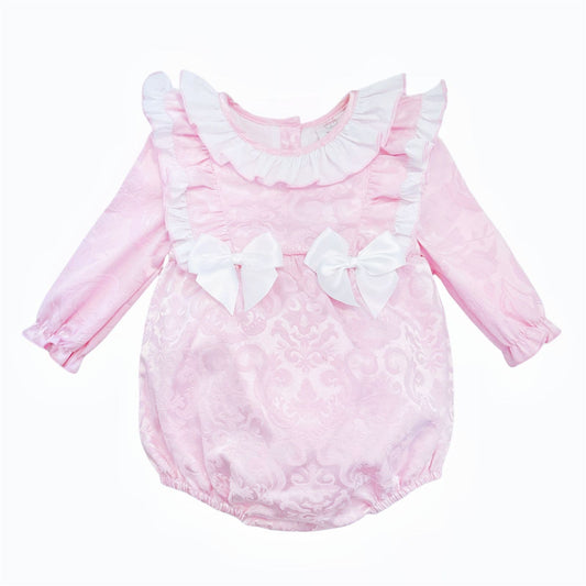 *SALE* Pink Jacquard Frilly Shoulder Romper "2420"