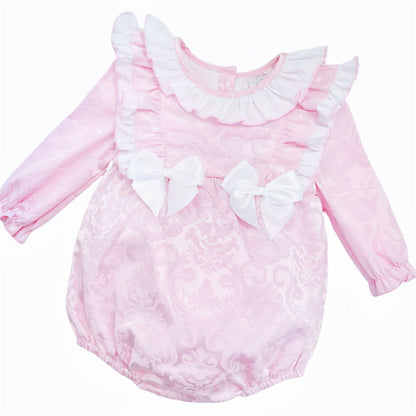 *SALE* Pink Jacquard Frilly Shoulder Romper "2420"