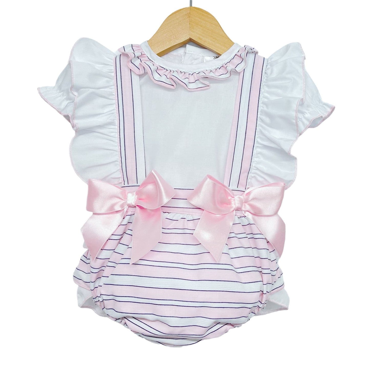 *SALE* Pink Stripe Frilly Back Romper with Shirt "LM8804"