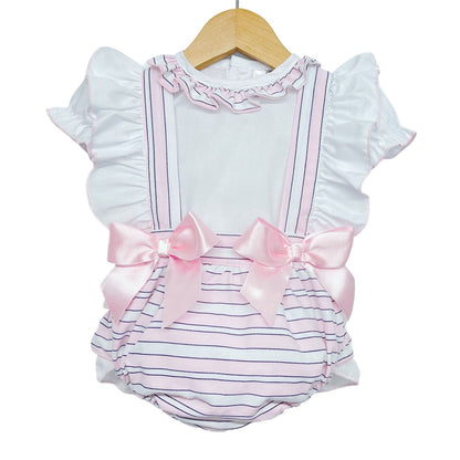 *SALE* Pink Stripe Frilly Back Romper with Shirt "LM8804"