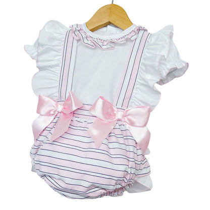 *SALE* Pink Stripe Frilly Back Romper with Shirt "LM8804"