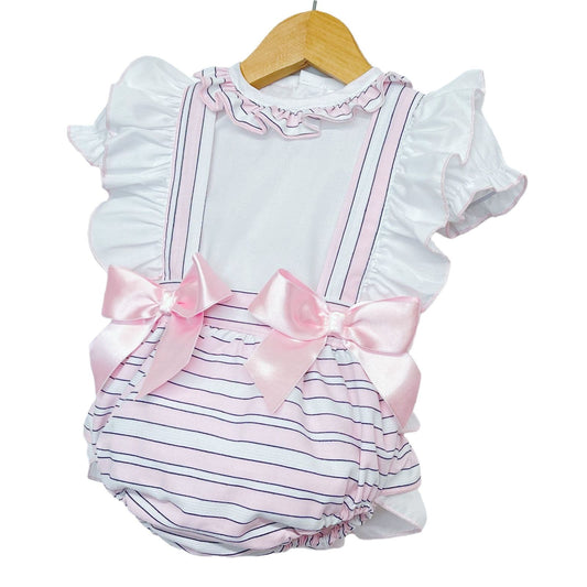 *SALE* Pink Stripe Frilly Back Romper with Shirt "LM8804"
