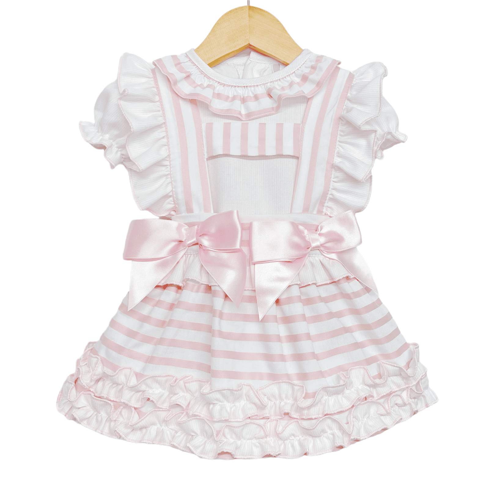 *SALE* Pink Stripe Pinafore with Shirt Satin Bows "MYD8804"