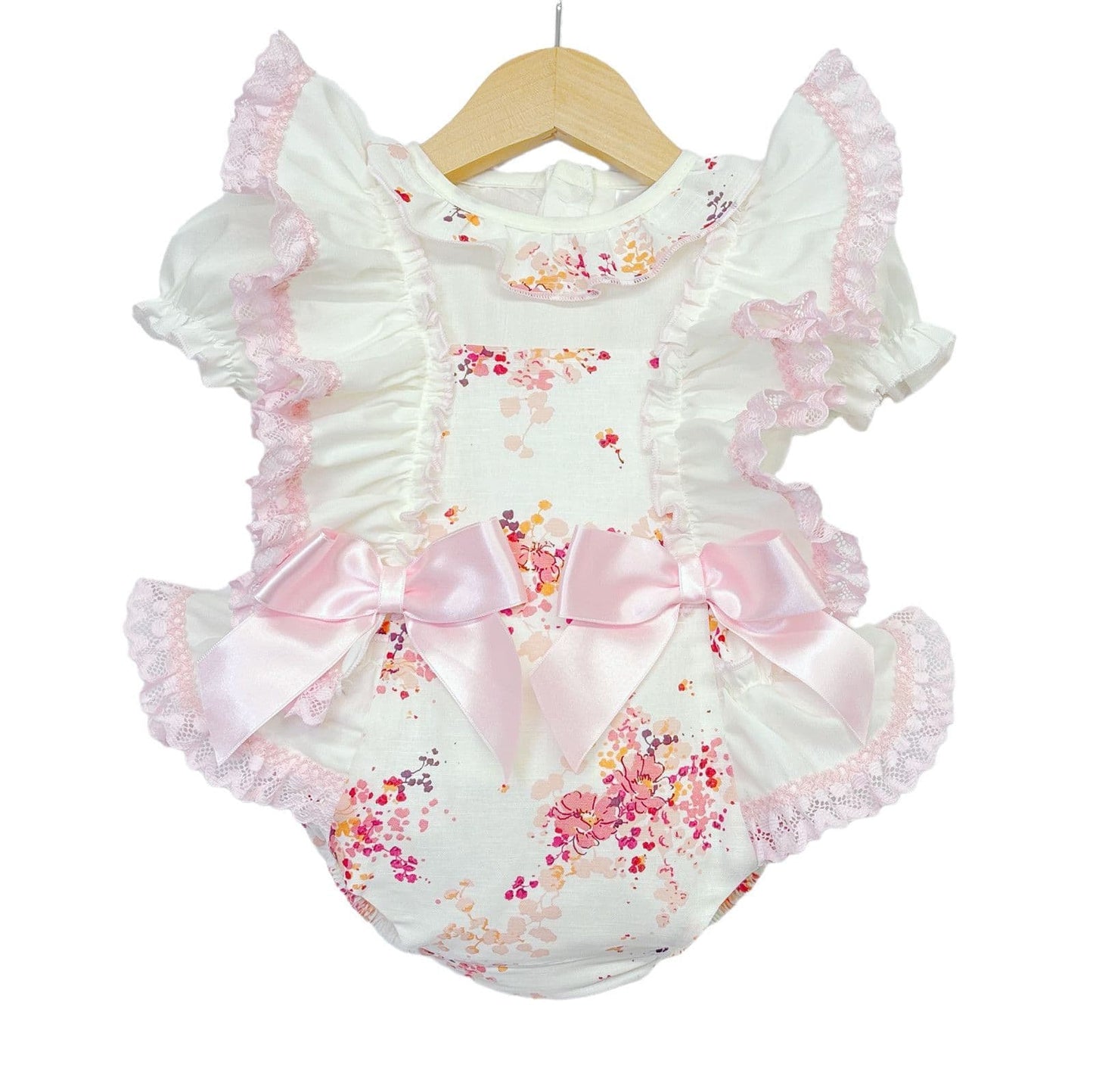 *SALE* Pink with Cream Floral Frilly Shoulder Romper with Shirt "MYD2248"