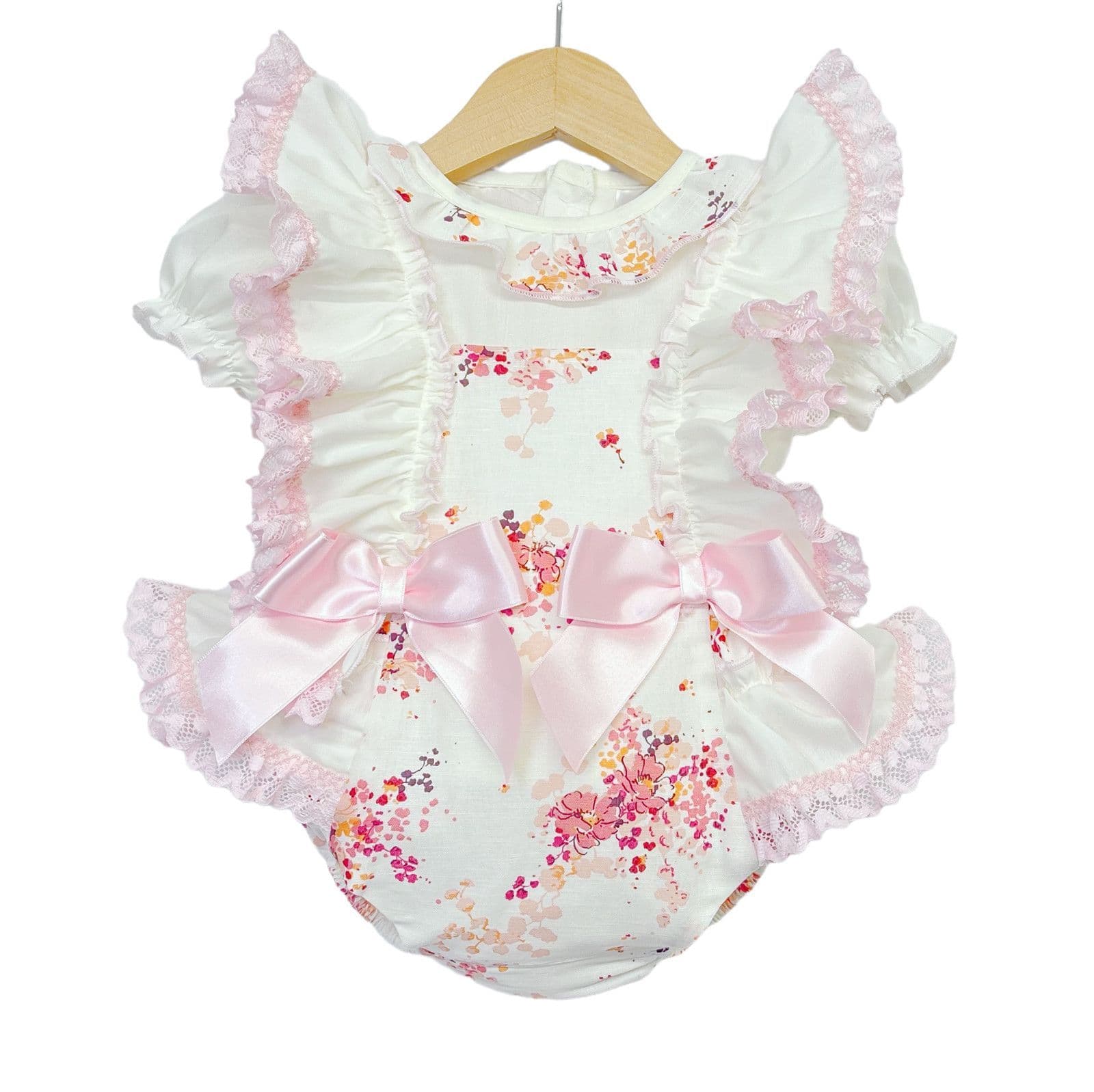 *SALE* Pink with Cream Floral Frilly Shoulder Romper with Shirt "MYD2248"
